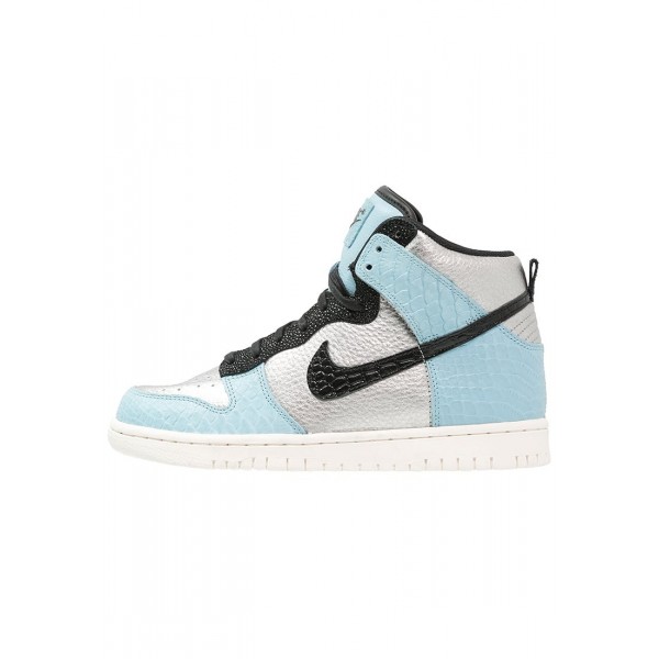 Damen Nike Footwear Für Sport DUNK HI LX - Fitnessschuhe Hoch - Metallic Silber/Schwarz/Glimmer Blau/Hellblau/Elfenbein