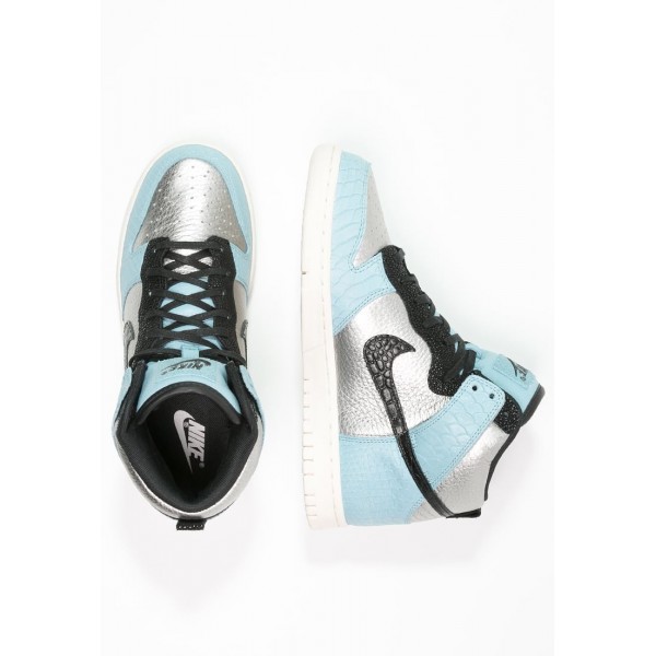 Damen Nike Footwear Für Sport DUNK HI LX - Fitnessschuhe Hoch - Metallic Silber/Schwarz/Glimmer Blau/Hellblau/Elfenbein