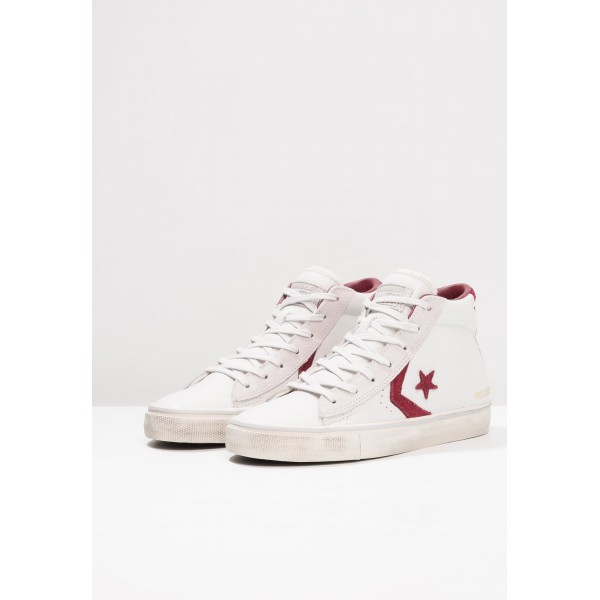 Damen / Herren Converse PRO LEATHER VULC MID LEATHER DISTRESSED - Trainingsschuhe Low - Segel Weiß/Dunkel Rot