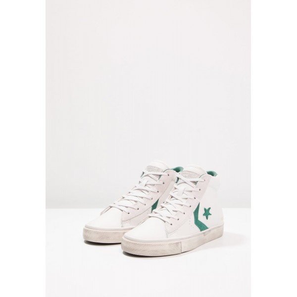 Damen / Herren Converse PRO LEATHER VULC MID LEATHER DISTRESSED - Freizeitschuhe Hoch - Segel Weiß/Waldgrün/Gold