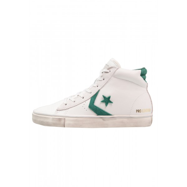 Damen / Herren Converse PRO LEATHER VULC MID LEATHER DISTRESSED - Freizeitschuhe Hoch - Segel Weiß/Waldgrün/Gold